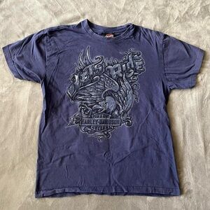 Harley Davidson eagle blue shirt.